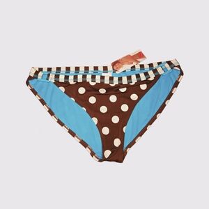 Y2k Xhilaration Blue and Brown Striped Polka Dot Bikini Bottom 🤎